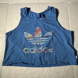 Pre Owned Good Last Photo Marks I have not tried to remove marks Adidas Originals  Cropped Tank Top  Printed  Light Blue  Women  Size Large