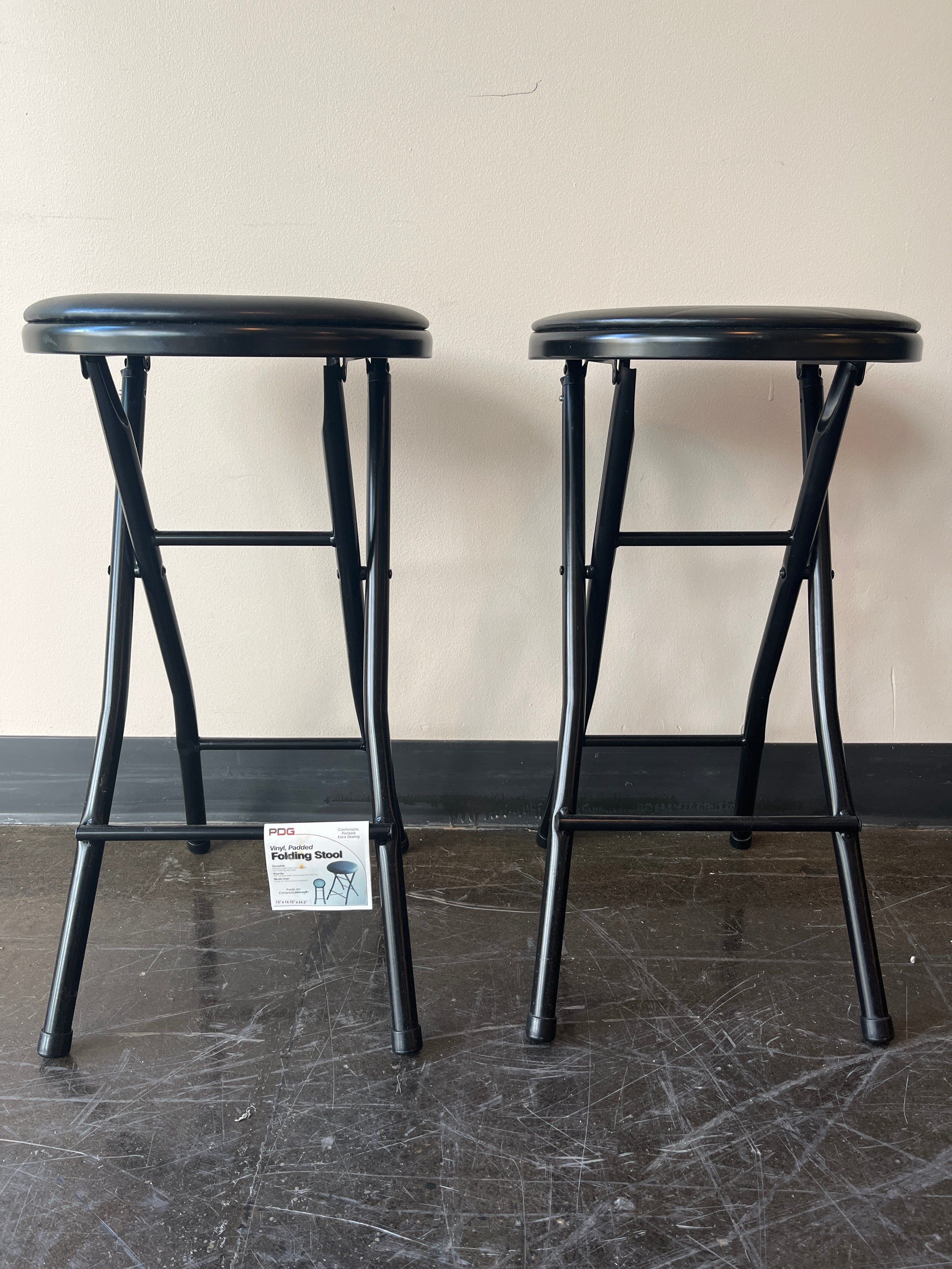 Pair Of Vinyl Padded Folding Stools