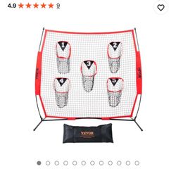 VEVOR 8 × 8 ft Football Trainer Throwing Net, Training Throwing Target Practice Net with 5 Target Pockets, Knotless Net Includes Bow Frame and Portabl