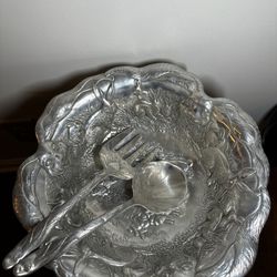 Arthur Court 1993 Salad Bowl With Rabbits & Spoon And Fork 