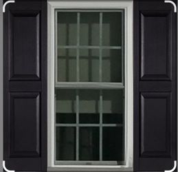 Four black 12” x 47” vinyl raised panel window shutters