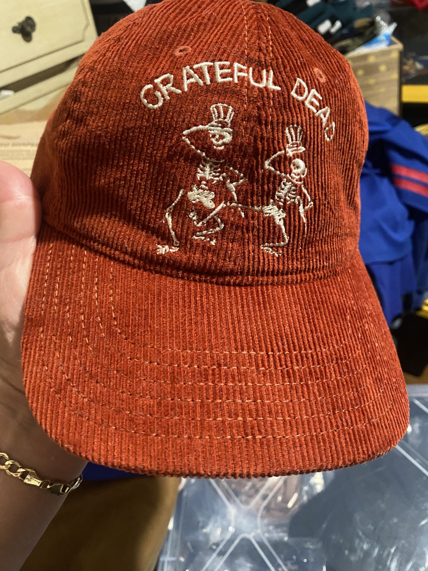 Grateful Dead Dancing Skeletons Baseball Cap Orange Corduroy One Size
