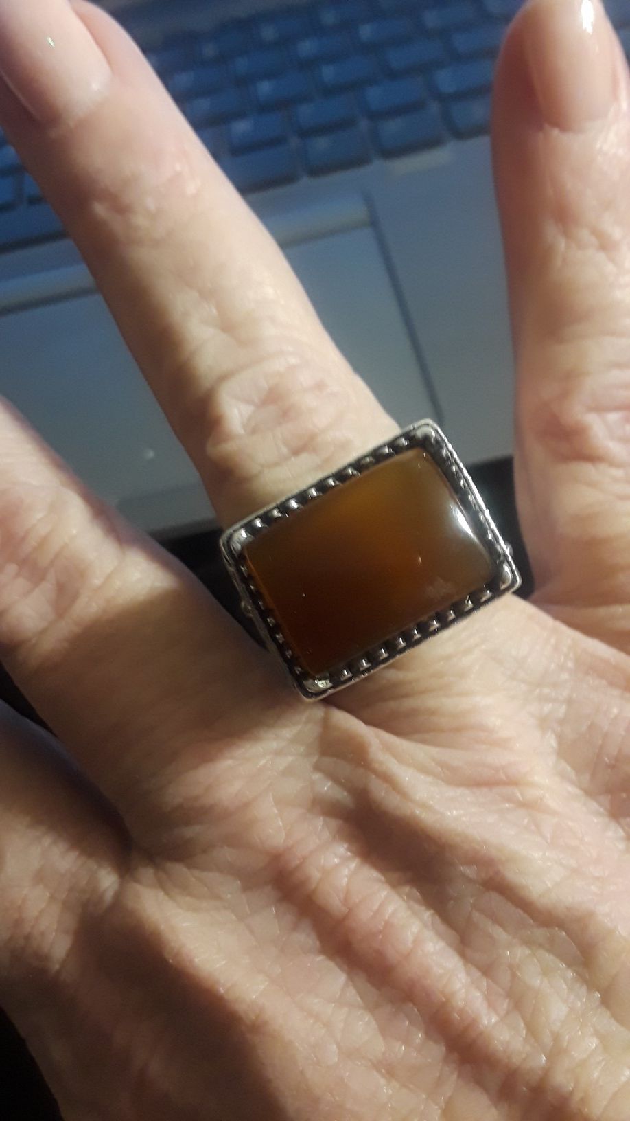 Real.Sterling Silver Mens Ring with Mustard Brown Gemstone Size 9
