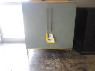 Celine Sage Green and Brass Two-Door Bar Cabinet