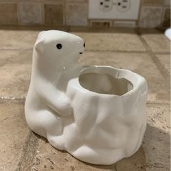 Adorable POLAR BEAR  Ceramic Animal Planter Pot