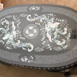 KOREAN BLACK LACQUER CARVED STONE MOTHER OF PEARL FURNITURE 
