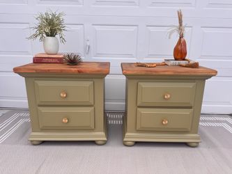 Solid wood refinished sage green nightstands. Free delivery