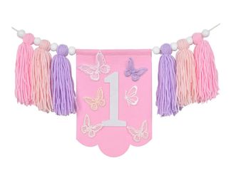 1st Birthday High Chair Banner, Butterfly and Tassel