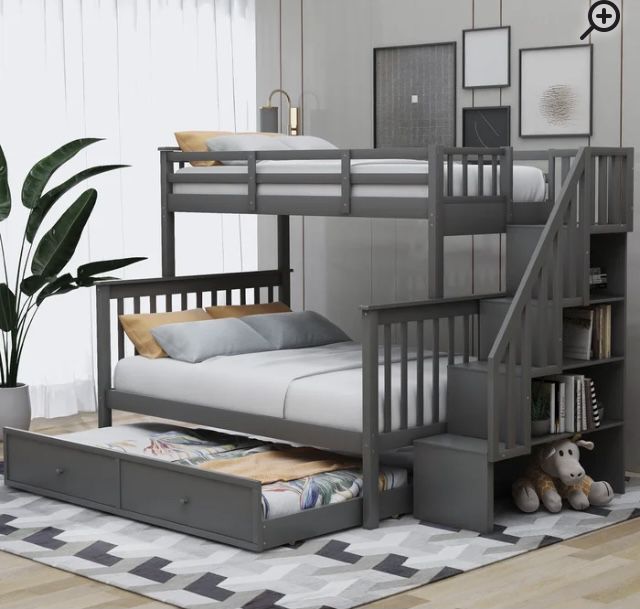 Triple Bunkbed W Trundle And Bookshelves