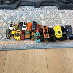 Hotwheels Cars And 3 Monster Trucks 