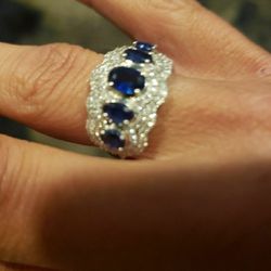14k White Gold Diamond And Safire