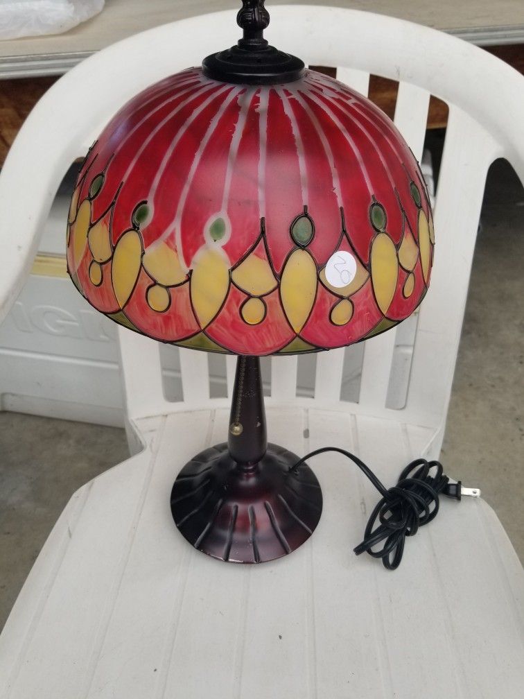 Antique Tiffany 18" H Painted Glass Lamp-As Is-See Pics for Condition