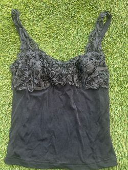 VTG y2k rare Charlotte Russe black tank top with floral embroidery on the bust, (size M vintage but now is size small )#floral #embroidered