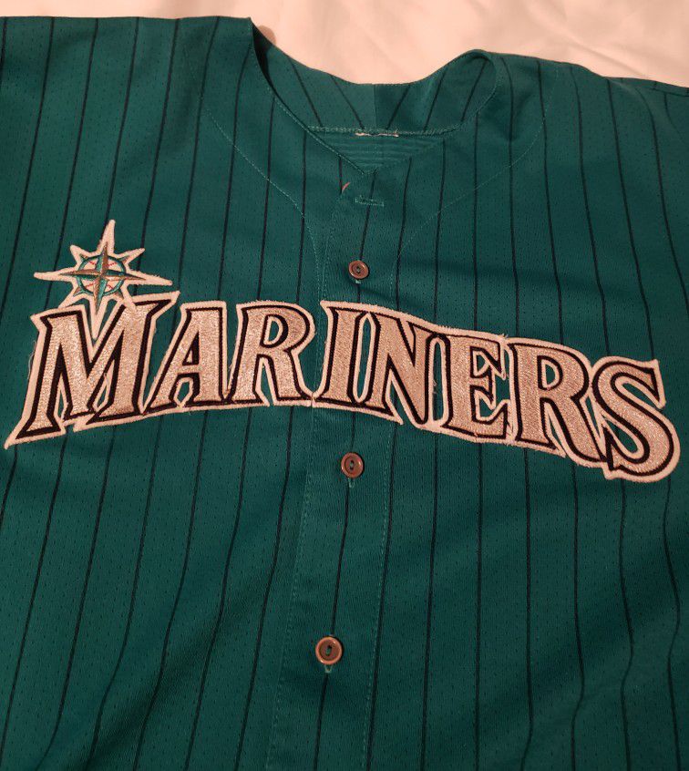 Seattle Mariners Vintage 90s Majestic Mesh Pinstripe MLB Baseball Jersey XXL 2XL