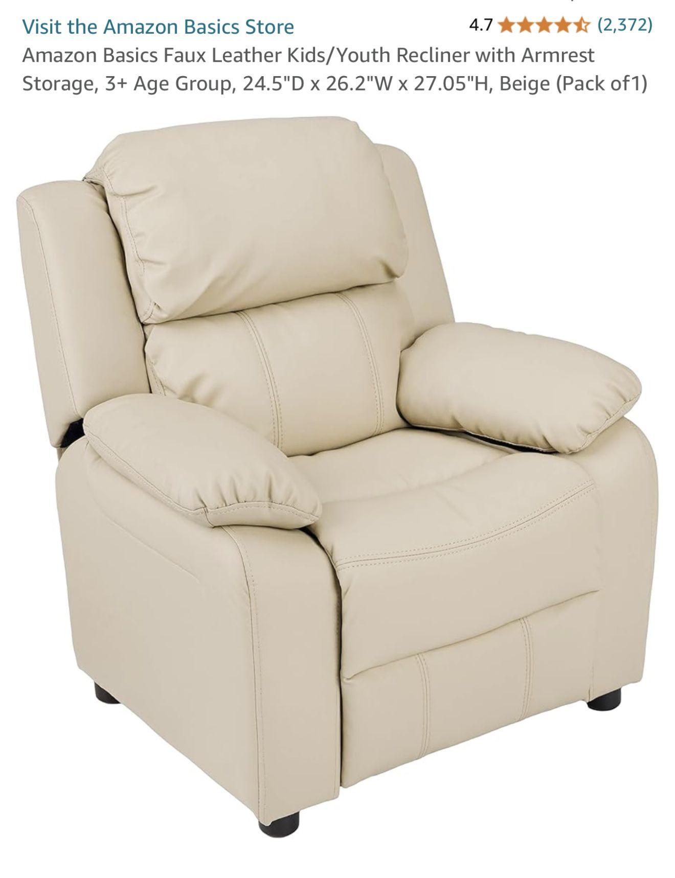 Kids Recliner Color Beige New Open Box