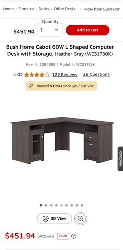 Bush Home “L” shaped desk