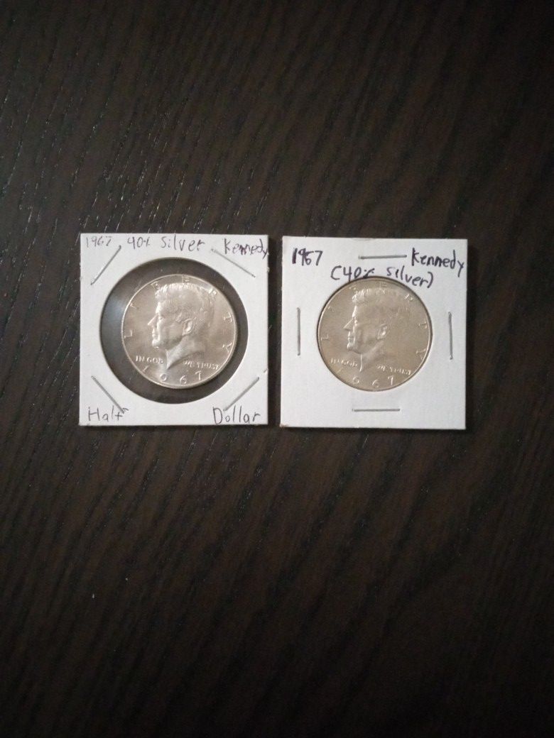 2 1967 Silver Kennedy Half Dollars