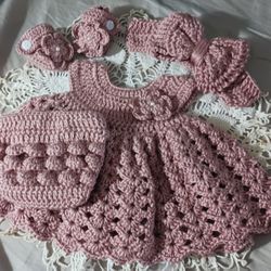 Crochet Baby Girl Victorian Rose Heirloom Dress Set Photo Prop
