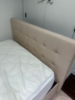 Full Size Tufted Upholstered Bed Frame - Beige / Neutral