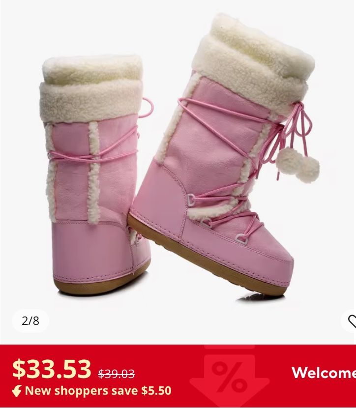 Winter Women's Snow Boots Lace Up Boots Pink Cotton Boots