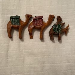  Vintage Nativity Hand Carved Wood Camels