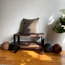 Oak Wood Metal Trim Industrial Bench 30”