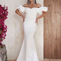 White Off The Shoulder Formal Dress/ Wedding Gown