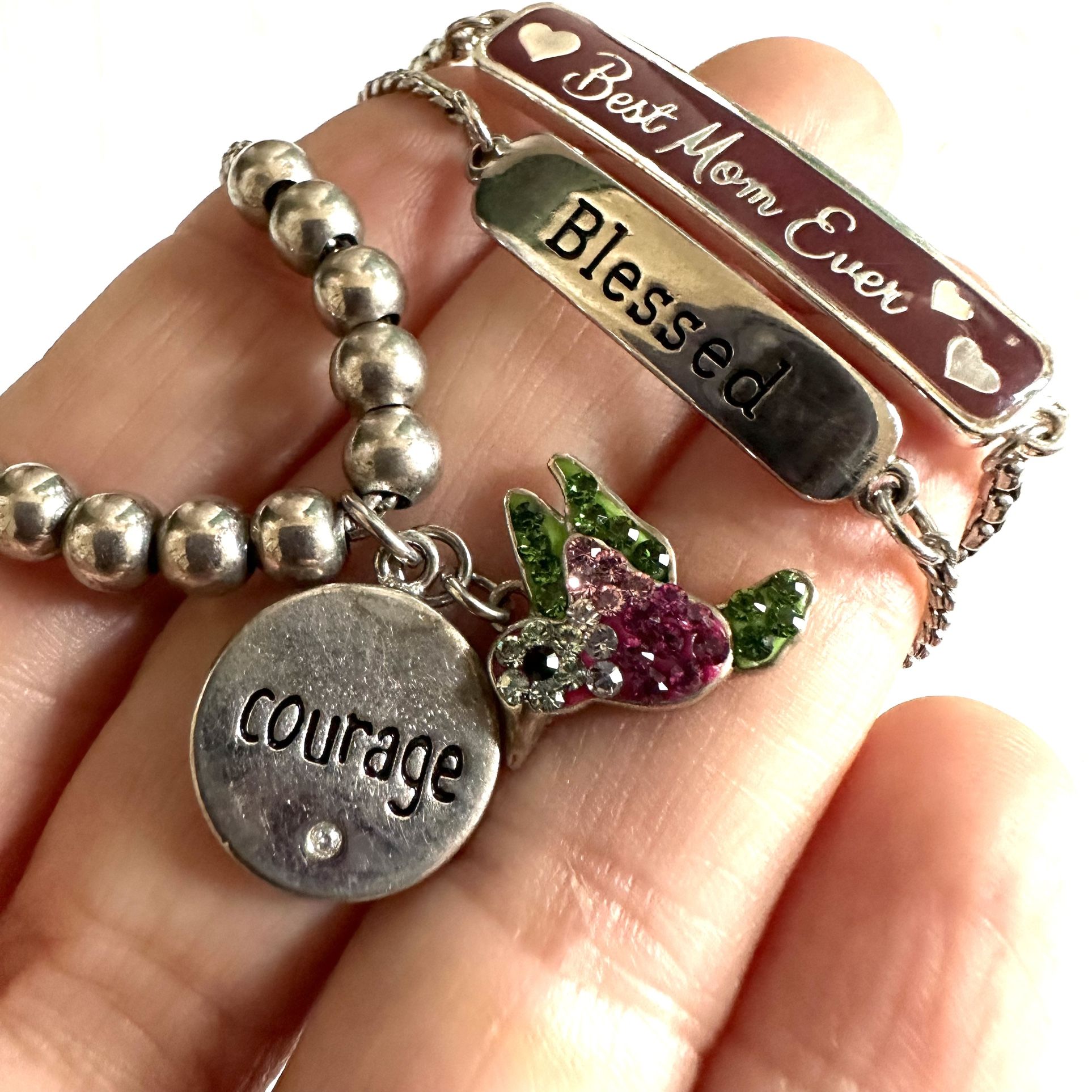 Bundle Of 3 Silver Tone Adjustable Bracelets