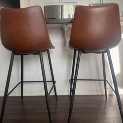 Brown leather counter/ barstools