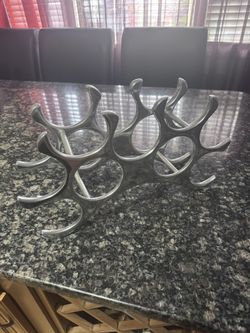 Tabletop wine rack stand 9 bottle holder silver tone  17” W x 10” H