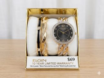 Brand New ELGIN Crystal Watch & Matching Bracelet Set