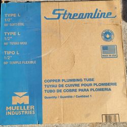 Streamline Tubing: Copper, 1/2 in, Type L, 60 ft, Coil


