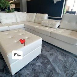 New White Sectional With Ottoman And Free Delivery 