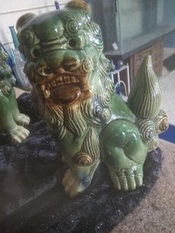 Green Glazed Ceramic Foo Dog Figurine