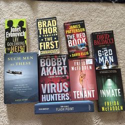 Lot of 9 books- preowned - David Sears, James Patterson, Tom Clancy, Brad Thor, Frieda McFadden Bobby Akart, Janet Evanovich and David Baldacci- Thril