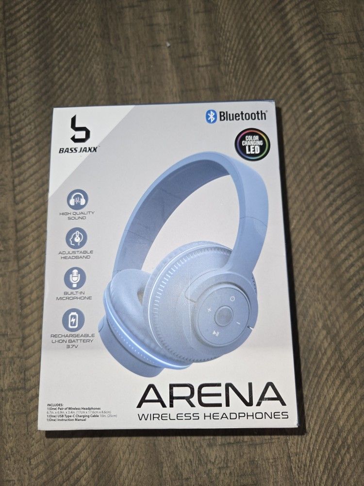 Light Blue Wireless Headphones With Color-Changing Led