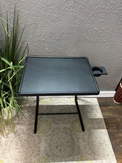 Black Folding TV Tray Table with Cup Holder