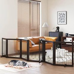 New 144” Extra Wide 30” Tall Dog/ Puppy gate Door Walk Through, Wire Pet Gate, Espresso, 6 panel