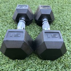 15 LB Rubber Hex Dumbbells 