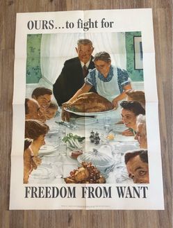 Original 1943 Norman Rockwell “Freedom From Want” Buy War Bonds WWII Poster