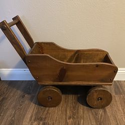 Old Child’s Wooden Hand Made Doll Stroller Buggy