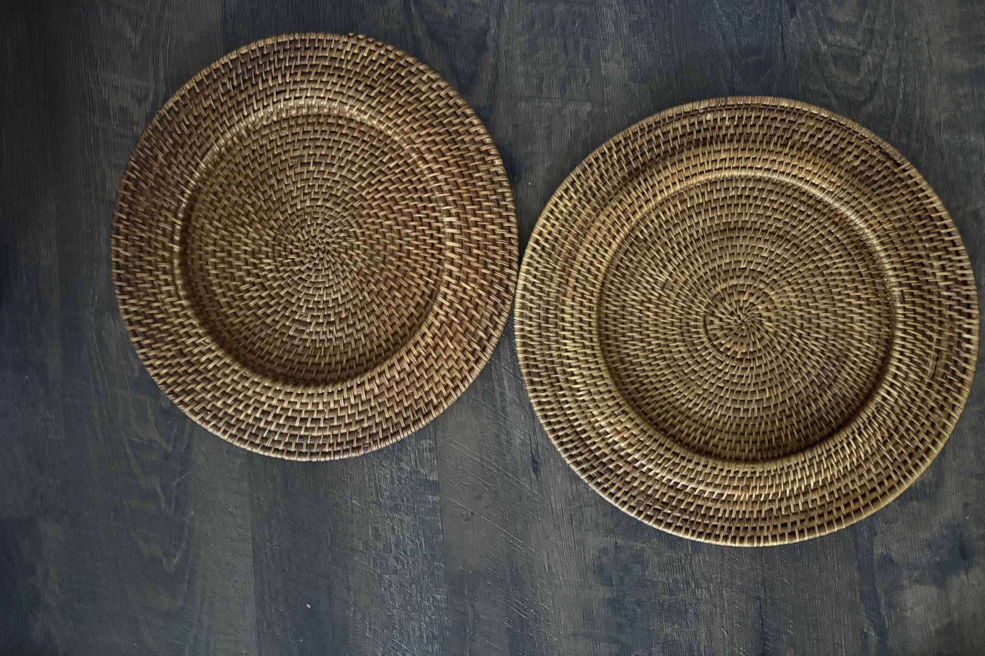 Two Woven Wicker Charger Plates