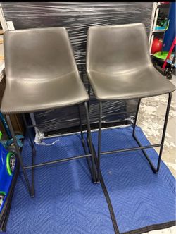 Gray Faux Leather Bar Stools Set of 2