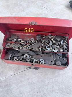 Metal Tool Box Full of Hardware & Parts