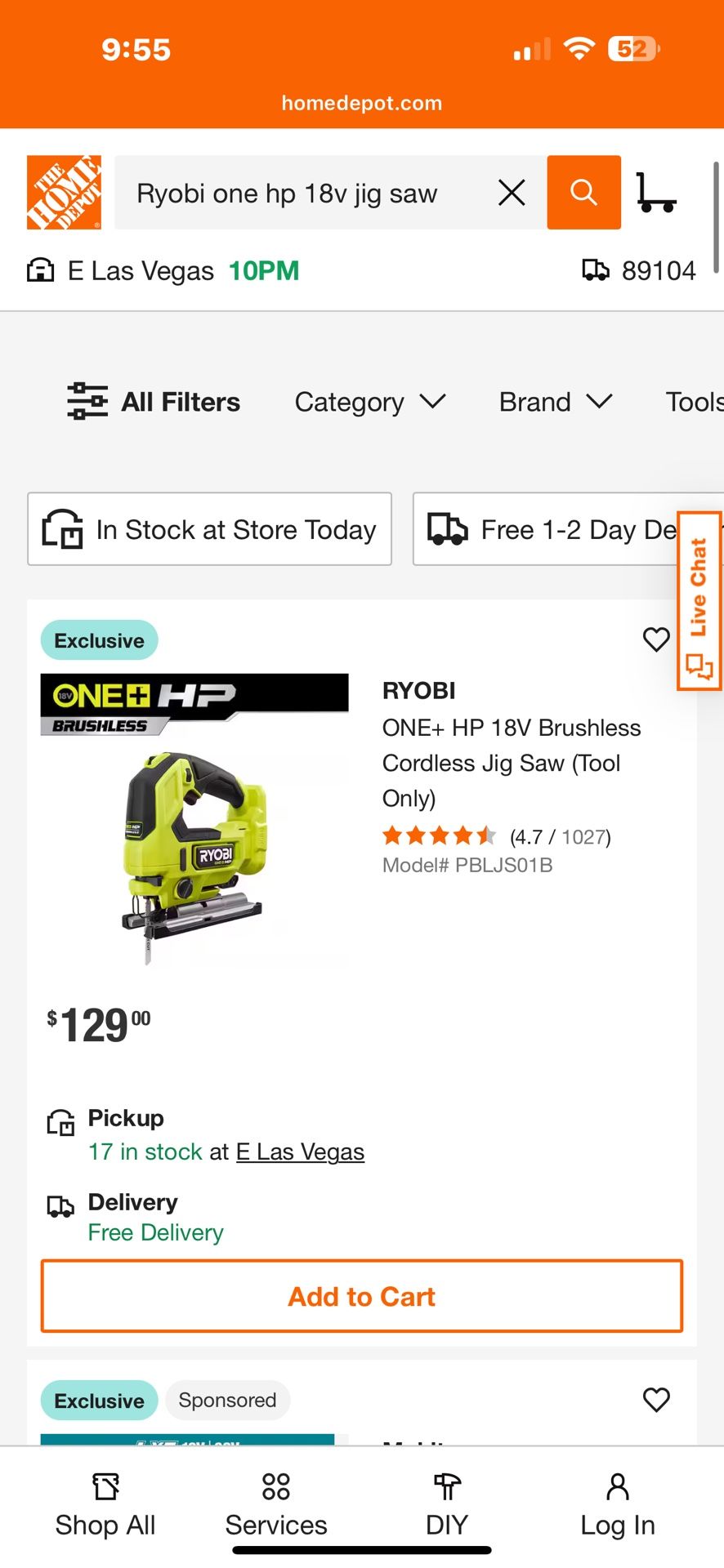 Ryobi ONE+ HP 18V Brushless Cordless Jig Saw (Tool Only)