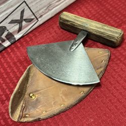 Handcrafted Ulu Knife with Wood Handle & Leather  Sheath