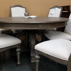 Highend Antique grayish brown 60" round table with 6 chairs