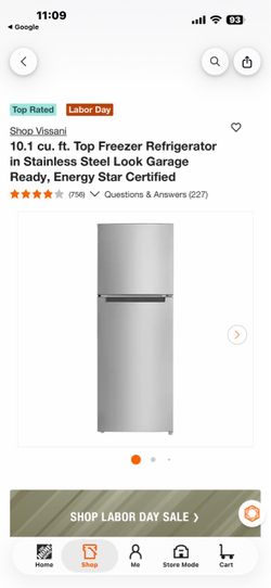 Vissani 10.1 cu. ft. Top Freezer Refrigerator in Stainless Steel Look Garage Ready, Energy Star Certified