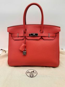Hermes Birkin 35 Geranium Red Clemence Palladium Handbag Do0724sxzxmia