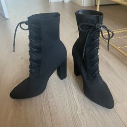 Lace Up Black Heeled Boots 